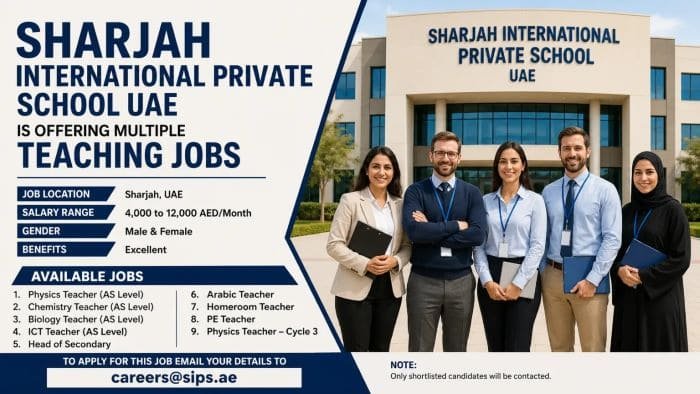 Sharjah International Private School UAE Careers 2026 – Teaching Jobs in Sharjah